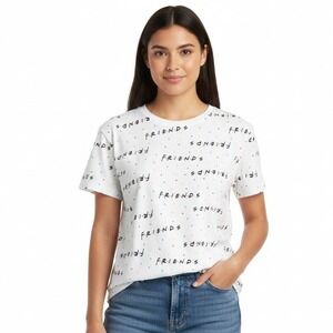 Friends TV Show All Over Print T Shirt Womens M White Short Sleeve Graphic Tee